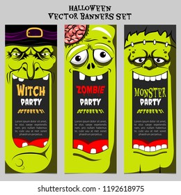 Halloween party tickets, banners and leaflets vector set