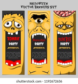 Halloween party tickets, banners and leaflets vector set