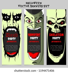 Halloween party tickets, banners and leaflets vector set