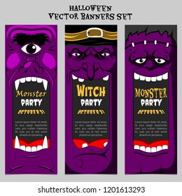 Halloween party tickets, banners and leaflets vector set