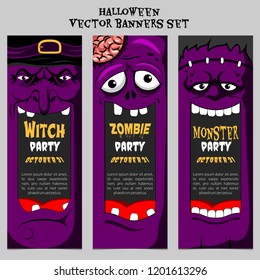 Halloween party tickets, banners and leaflets vector set