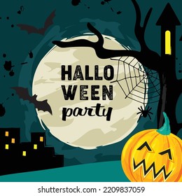 Halloween party tree pumpkin mystical banner october party