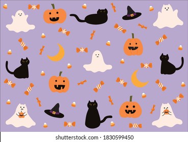 Halloween Party Trick or Treat Black Cat Pumpkin Ghost Wallpaper Background