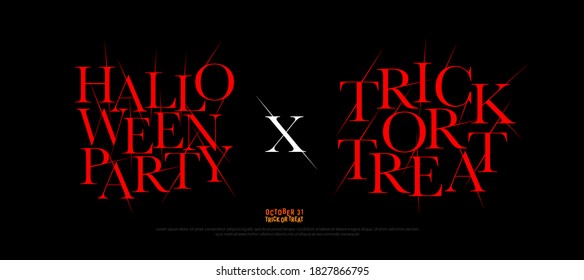 Halloween party and trick or treat logo typeface design template. october 31 Happy halloween party fonts design for banner, logo, poster, Invitation card. vector illustration