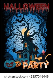 Halloween party, Halloween T-shirt design vector scary night horror night ghost house.