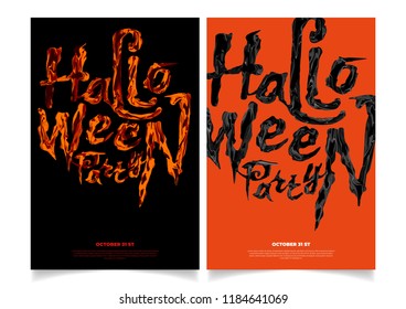 halloween party typography lettering template poster, invitation, card, editable vector orange and black background