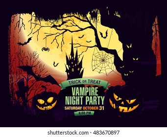 Halloween party. Vampire night party. Vector illustration