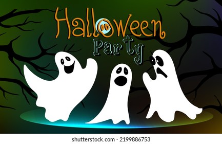 Halloween party. Vector banner with ghosts.