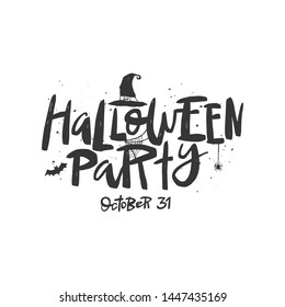 Halloween party vector brush lettering. Handwritten Halloween typography print for flyer, poster, card, banner. Hand drawn decorative design element.