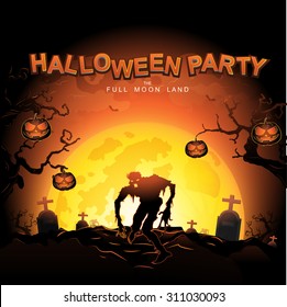 Halloween Party Vector Concept Full Moon Land