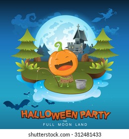 Halloween Party Vector Concept Full Moon Land