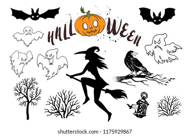 Halloween Party vector Icons Set. Trick or treat scary graphic. Halloween party celebration.Ghost elements