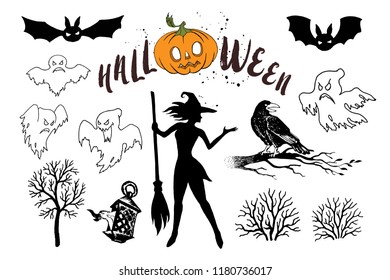Halloween Party vector Icons Set. Trick or treat scary graphic. Halloween party celebration.Ghost elements