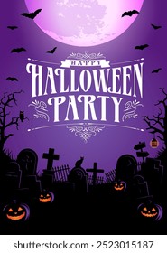 Halloween party vector illustration. Poster (flyer) template design (text space) 