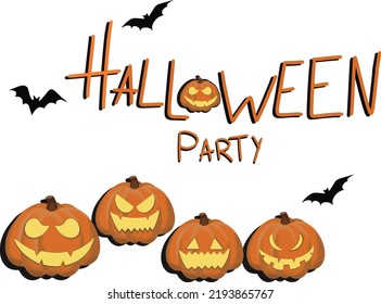 Halloween party. Vector illustration. Without any background color. Party invitations, greeting gards. Spooky pumkins. Haunted house and bats flying. Flyer or invitation. Poster. Horror symbols. 