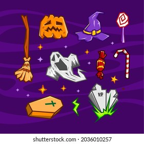 HALLOWEEN PARTY VEKTOR SET CARTOON COUNTUR ART VOLLSTÄNDIG FARBE 