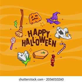 HALLOWEEN PARTY VECTOR SET CARTOON COUNTUR ART FULL COLOR 