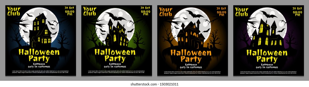 Halloween party vector square posters set