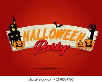 Halloween Party Vector Typography  with Pumpkin and House