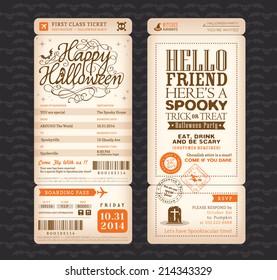 Halloween party Vintage style Boarding Pass Ticket Vector Template