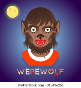 Halloween Party Werewolf Role Character Bust Icons Stylish Background Flat Design Greeting Card Vector Illustration