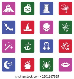 Halloween Party. White Flat Collection In Square. Vector Illustration.