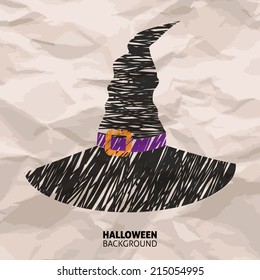 halloween party witch hat card invitation background, vector