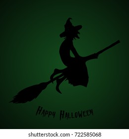Halloween party. A witch on a broomstick.  Halloween poster. Vector illustration.