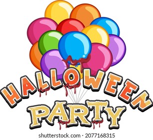 Halloween Party word logo with colourful balloons illustration