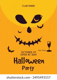 Halloween Party with Zombie face and bat on orange background Zombie Party with Halloween.

