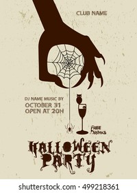 Halloween Party with zombie hand and  spider web on Grunge background / Zombie Party with Halloween.