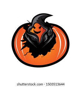 Halloween party,drawn Halloween symbols pumpkin,logo design, vector illustration