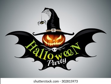 Halloween party,drawn Halloween symbols pumpkin,logo design, vector illustration