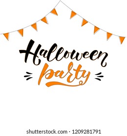 Halloween party-hand drawn lettering. Holliday calligraphy for banner, poster, greeting card, party invitation. Vector illustration EPS 10. 