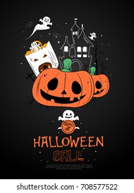 Halloween party,pumpkin,vector illustration.