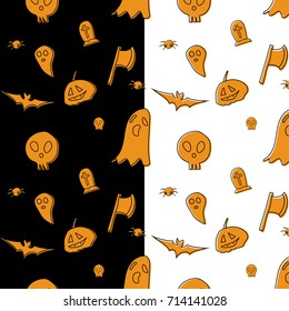 Halloween pattern in 2 styles - black and white background