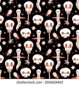 Halloween pattern Attributes of witchcraft voodoo horror Gothic vector illustration Skull skeleton key knife vector pattern For Halloween gift wrapping paper