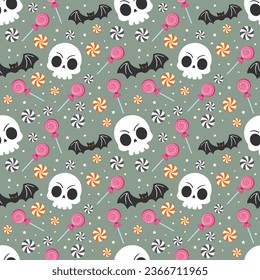 Halloween pattern background with halloween candy and skull