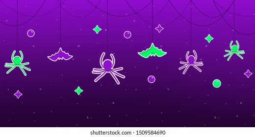 Halloween pattern background, Holidays kawaii spiders and bats cartoon character, halloween cute icon logo, vector illustration.
