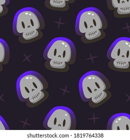 Halloween pattern. Balloon skull on dark background. Vector flat cartoon illustration.