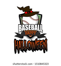 Halloween pattern. Baseball logo template design. Baseball ball with witch hat. Pattern for banner, poster, greeting card, party invitation. Vector illustration