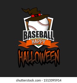 Halloween pattern. Baseball logo template design. Baseball ball with witch hat. Pattern for banner, poster, greeting card, party invitation. Vector illustration