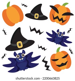 Halloween pattern bat, pumpkin, hat