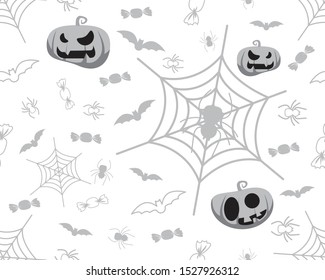 Halloween pattern with bat, pumpkin, spider, candy white background. pattern design, vector illustration background 