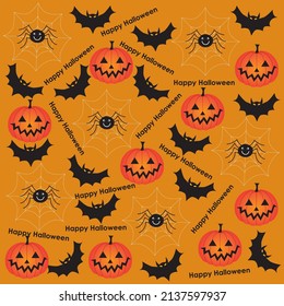 Halloween Pattern, Bat, Pumpkin and Spider Illustration Vector
