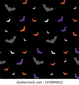Halloween pattern with bats on black background for scrapbook digital paper, textile print, page fill, greeting cards, posters.