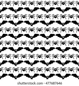 Halloween pattern with bats and spiders. Seamless halloween background. Happy Halloween concept illustration.