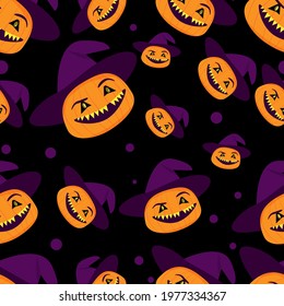 halloween pattern with big pumpkins in hats
