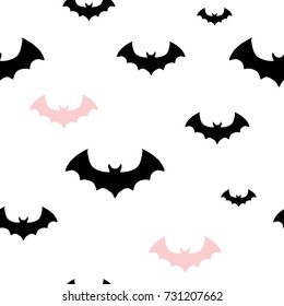Halloween pattern with black and pink bats. Texture for wallpaper, pattern fills, web page background, surface textures.
