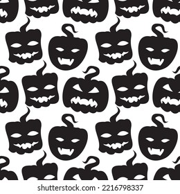 halloween pattern black silhouette pumpkins, shadows pumpkin monsters background, jack o lantern, vector graphic